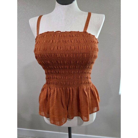 Smocked Peplum Tank Top With Adjustable Straps In Rust Orange By Torrid - Picture 1 of 5